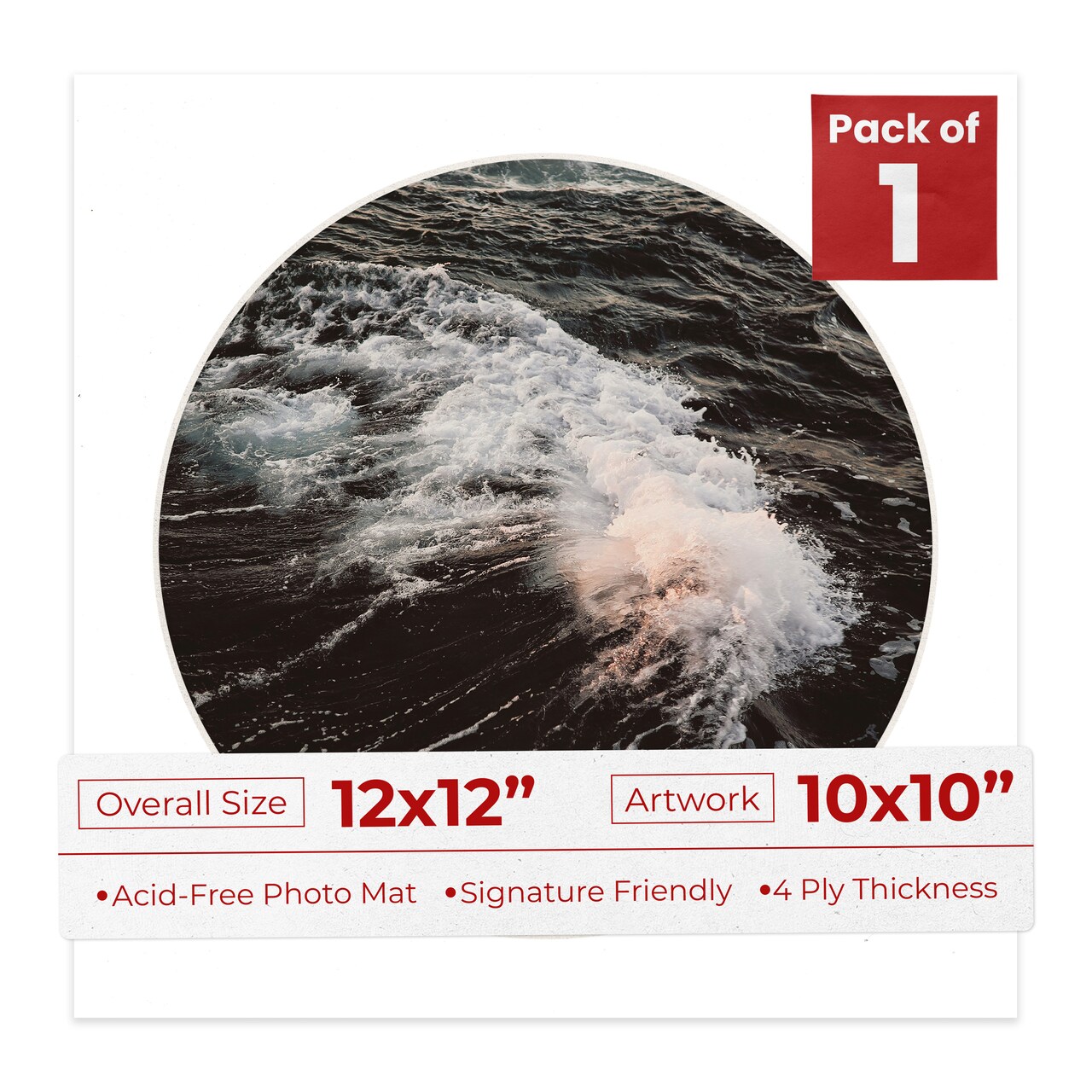 White Mat Board for 12x12 Frames - Circle Opening for 10x10 Photos